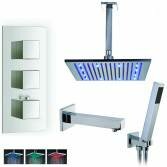 Coban Shower with 12" Square LED Head, Bath Filler and Handheld 