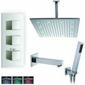Coban Shower with 16" Square LED Head, Bath Filler and Handheld 