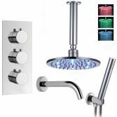 Coban Shower with 8" Round LED Head, Bath Filler and Handheld 