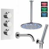 Coban Shower with 12" Round LED Head, Bath Filler and Handheld 