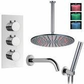 Coban Shower with 16" Round LED Head, Bath Filler and Handheld 