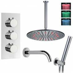 Coban Thermostatic Shower Mixer Kit with 400mm Round LED Head - Hand Held &amp; Bath Filler Tap 