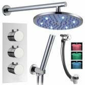 Hannoki Shower with 8" Round LED Head, Handheld and Overflow Filler 