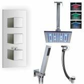 Tinago Shower with 8" Square LED Head, Handheld and Overflow Filler 