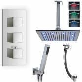 Tinago Shower with 12" Square LED Head, Handheld and Overflow Filler 