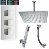 Tinago Shower with 16" Square LED Head, Handheld and Overflow Filler 