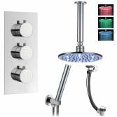 Tinago Shower with 8" Round LED Head, Handheld and Overflow Filler 