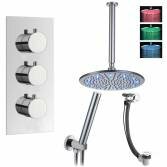 Tinago Shower with 12" Round LED Head, Handheld and Overflow Filler 