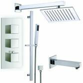 Ravana Shower with 8" Square Head, Bath Filler and Handheld 