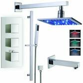 Ravana Shower with 8" Square LED Head, Bath Filler and Handheld 