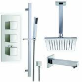 Borov Shower with 8" Square Head, Bath Filler and Handheld 