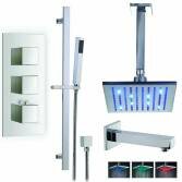 Borov Shower with 8" Square LED Head, Bath Filler and Handheld 