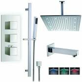 Borov Shower with 16" Square LED Head, Bath Filler and Handheld 