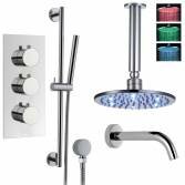 Borov Shower with 8" Round LED Head, Bath Filler and Handheld 