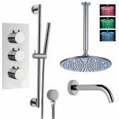 Borov Shower with 12" Round LED Head, Bath Filler and Handheld 