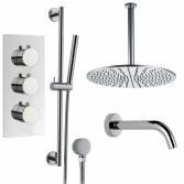 Borov Shower with 16" Round Head, Bath Filler and Handheld 