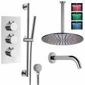 Borov Shower with 16" Round LED Head, Bath Filler and Handheld 