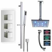 Prenn Shower with 8" Square LED Head, Handheld and Overflow Filler 