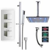 Prenn Shower with 12" Square LED Head, Handheld and Overflow Filler 