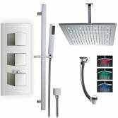 Prenn Shower with 16" Square LED Head, Handheld and Overflow Filler 