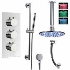 Prenn Thermostatic Shower Mixer Kit with 200mm Round LED Head - Hand Held & Overflow Bath Filler Tap Prenn Thermostatic Shower Mixer Kit with 200mm Round LED Head - Hand Held & Overflow Bath Filler Tap
