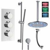 Prenn Shower with 12" Round LED Head, Handheld and Overflow Filler 