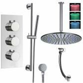 Prenn Shower with 16" Round LED Head, Handheld and Overflow Filler 