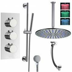 Prenn Thermostatic Shower Mixer Kit with 400mm Round LED Head - Hand Held & Overflow Bath Filler Tap Prenn Thermostatic Shower Mixer Kit with 400mm Round LED Head - Hand Held & Overflow Bath Filler Tap