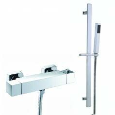 Square Thermostatic Bar Mixer Shower Kit with Hand Held Head 