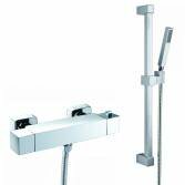 Square Thermostatic Bar Shower Kit with Square Hand Held and Riser Rail 