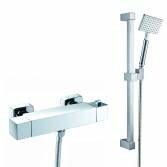 Square Thermostatic Bar Shower Kit with Wide Square Hand Held and Riser Rail 