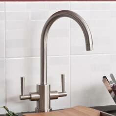 Tolmer Monobloc Kitchen Taps - Brushed Steel with Swivel Spout 