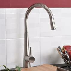 Della Mono Kitchen Taps - Brushed Steel Kitchen Mixer Tap with Swivel Spout 