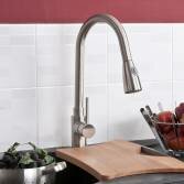 Tiffany Kitchen Mixer Tap with Pull Out Spray, Brushed Steel 