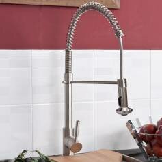 Celine Kitchen Mixer Taps - Brushed Steel - Pull Out Spray 