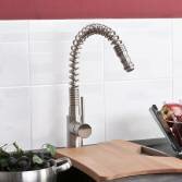 Fango Kitchen Mixer Tap with Pull Out Hose, Brushed Steel 