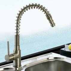 Fango Brushed Steel Kitchen Mixer Tap - Pull Out Spray 