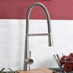 Toria Brushed Steel Kitchen Mixer Tap - Pull Out Spray 