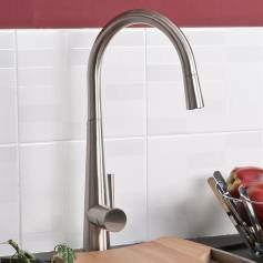 Della Designer Kitchen Tap - Brushed Steel Mixer - Pull Out Spray 