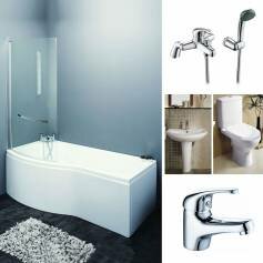 Beeston P Shape Bathroom Suite - Shower Bath Package, P-Shaped Left 