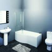 Vico P-Shaped Shower Bath, Large, Left, With Screen and Rail 