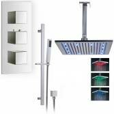 Rhine Thermostatic Shower with 12" Square LED Head and Hand Held 