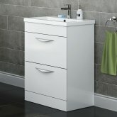 600mm Severn High Gloss White Double Drawer Basin Cabinet - Floor Standing