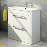 800mm Avon High Gloss White Double Drawer Basin Cabinet - Floor Standing