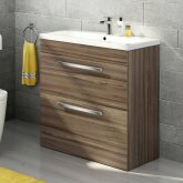 800mm Avon Walnut Double Drawer Basin Cabinet - Floor Standing