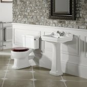 Georgia Traditional Close Coupled Toilet and Pedestal Basin Set - Mahogany Seat