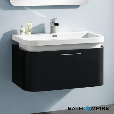 Onyx Premium Gloss Black 900mm Rounded Basin Drawer Unit - Wall Mounted
