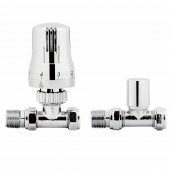 Thermostatic Straight Chrome Radiator Valves - Standard 15mm Connection