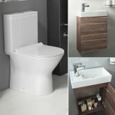 Venice Toilet & 400mm Slimline Wall Hung Basin Cabinet Set - Walnut